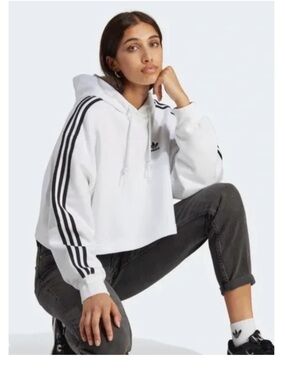 Adidas ADICOLOR CLASSICS CROP HOODIE white with black detail size small